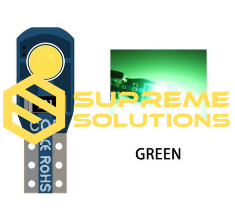 T5-COB-2SMD Samsung 12V — компактна та ефективна світлодіодна лампа для заміни класичних ламп W1.2W. Зелений