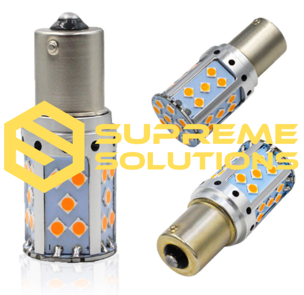 LED Bulb 1156 BA15s 12–24V — Yellow | 35 Samsung 3030 LEDs | Single Contact | PY21W Replacement