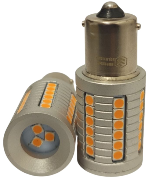 Світлодіодна лампа 1156-3030-45SMD 12–48V BA15s Жовта 150° – 28W, SUPER CANBUS, потужна заміна P21W