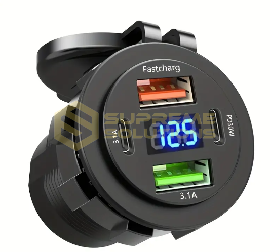 Автозарядка 12–24V: 4 порти (2×Type-C + 2×USB), 83W швидкої зарядки