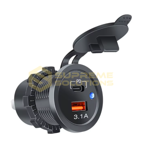 Автозарядка 12–24V USB Type-C (PD) + USB 3.1A — швидка зарядка