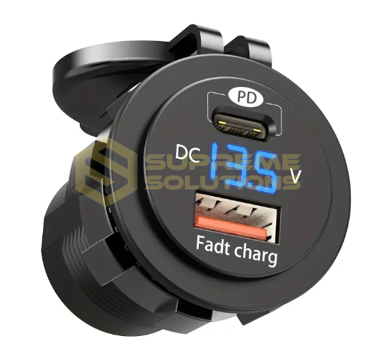 Автозарядка 12–24V USB QC 3.0 + USB-C PD з індикатором напруги
