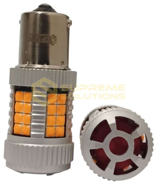 Світлодіодна лампа OPTIVUS 1156 (BAU15s, зміщений контакт) 12–40V 40SMD 3030 150° CANBUS 30W — жовта