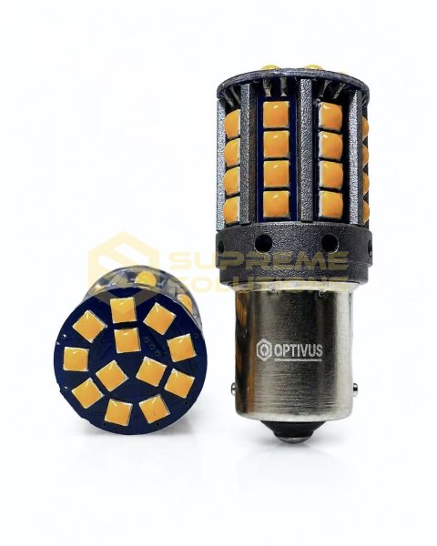Світлодіодна LED лампа 1156 PY21W BAU15s 3030-44SMD CREE 28W 150° CANBUS Одноконтактна зі зміщеним контактом Жовта OPTIVUS