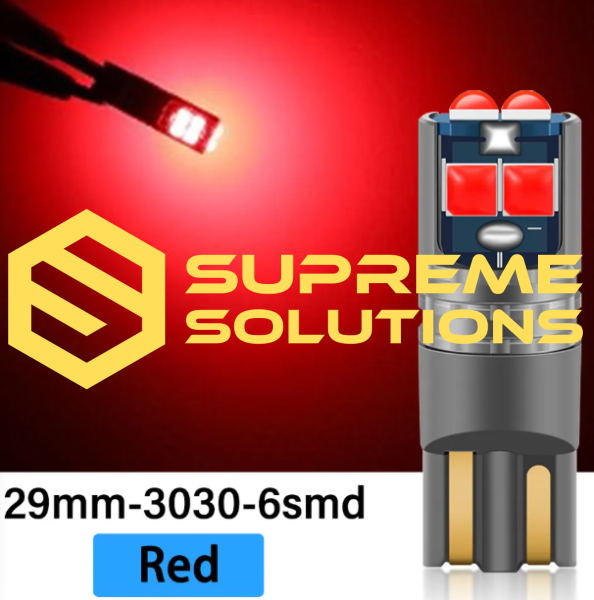 LED лампа T10-3030-6SMD CREE Samsung з CANBUS | 12–24V | Червоне світло | Аналог W5W