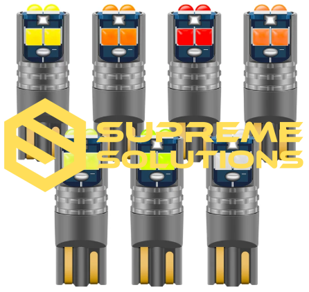Yellow LED T10 Bulb | 12–24V | Samsung 3030 | CANBUS | W5W Replacement