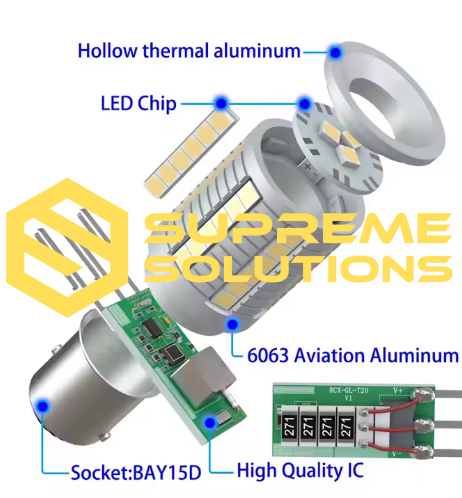 1157-3030-45SMD 12–48V White – Super Bright Dual-Contact LED Bulb P21/5W with CANBUS Driver