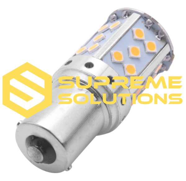 LED-лампа 1156 BAU15s 12–24V — Жовта | 35 SMD Samsung | Одноконтактна | CANBUS | Аналог PY21W зміщений контакт