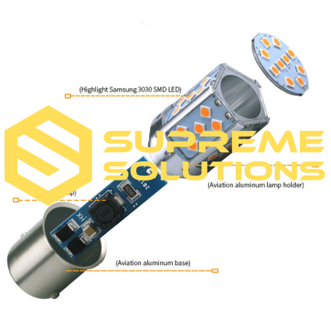 LED Bulb 1156 BA15s 12–24V — Yellow | 35 Samsung 3030 LEDs | Single Contact | PY21W Replacement