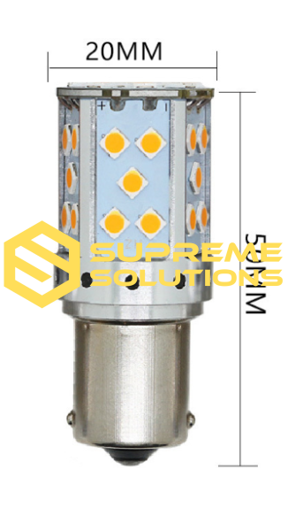 LED Bulb 1156 BA15s 12–24V — Yellow | 35 Samsung 3030 LEDs | Single Contact | PY21W Replacement