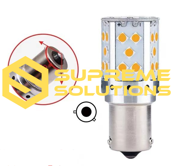 LED Bulb 1156 BA15s 12–24V — Yellow | 35 Samsung 3030 LEDs | Single Contact | PY21W Replacement