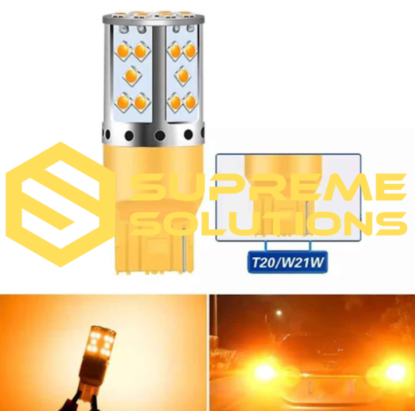 7440 LED Bulb 12–24V 35SMD Samsung CANBUS — Yellow | WY21W Replacement