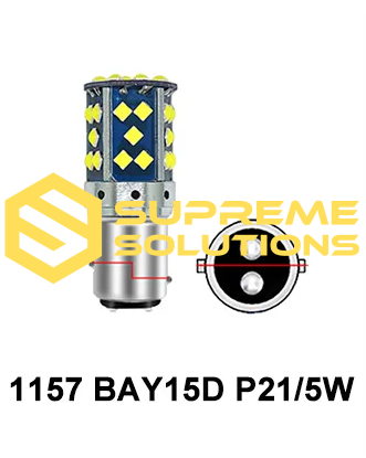 1157 LED Bulb 12–24V — 35 x 3030 SMD CREE + Samsung | Dual Contact | CANBUS | White | P21/5W Replacement