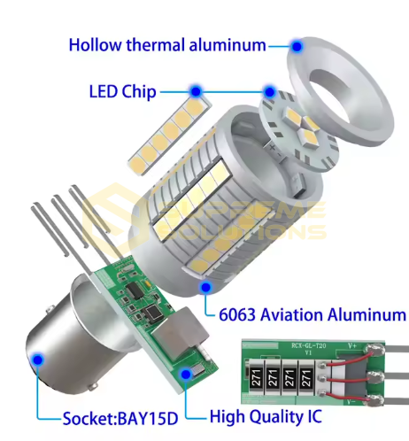 1157-3030-45SMD 12–48V Біла – двоконтактна надʼяскрава LED-лампа P21/5W з драйвером SUPER CANBUS