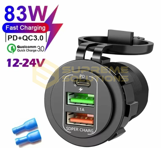 Потужна автозарядка 12–24V | 2×USB + USB-C (PD) | 83W — швидка зарядка