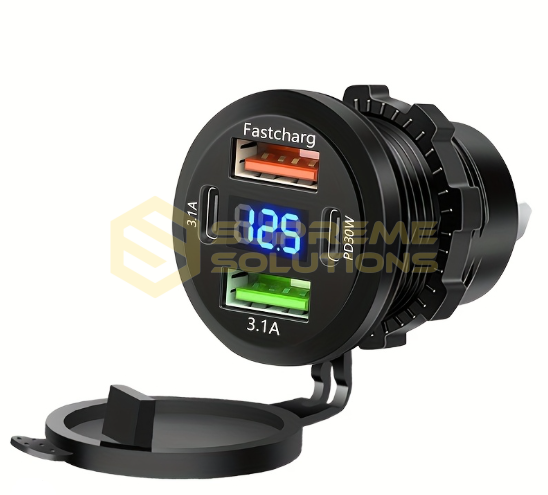 Автозарядка 12–24V: 4 порти (2×Type-C + 2×USB), 83W швидкої зарядки