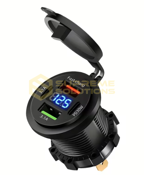 Автозарядка 12–24V: 4 порти (2×Type-C + 2×USB), 83W швидкої зарядки