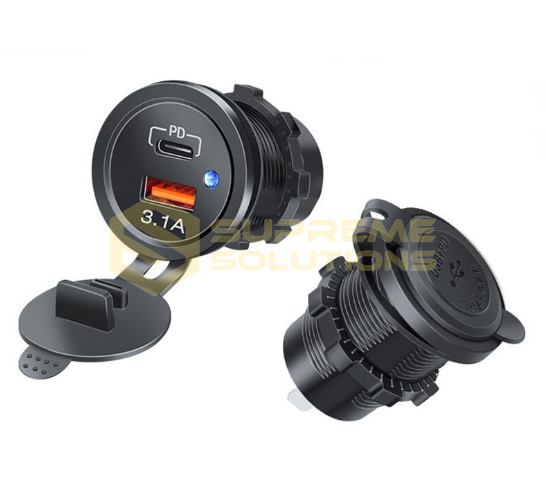 Автозарядка 12–24V USB Type-C (PD) + USB 3.1A — швидка зарядка