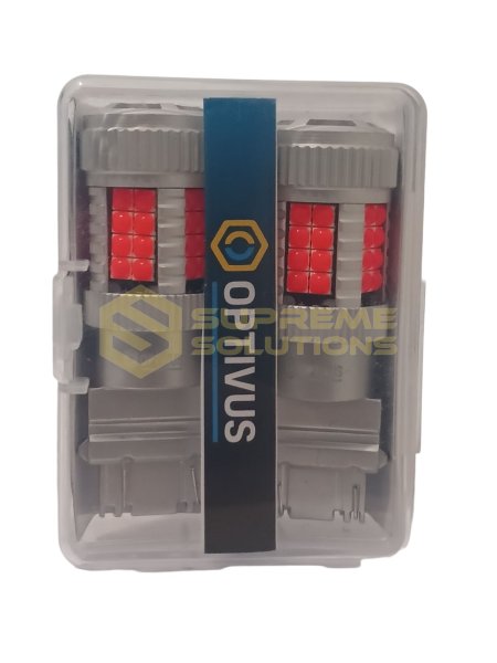 Світлодіодна лампа OPTIVUS 3157 12–40V 40SMD 3030 CANBUS 30W — червона