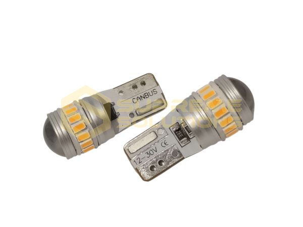 Світлодіодна лампа T10 (W5W) 9–30V 17SMD 3014 + 1SMD 3030 CANBUS 2.5W з лінзою — жовта