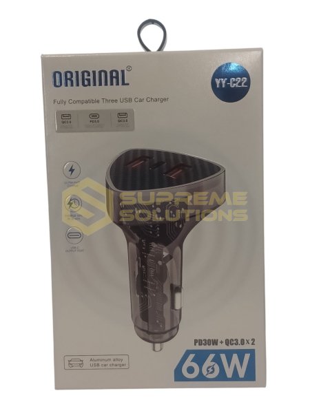 12V-32V Автозарядка 66W с Power Delivery и двумя портами Quick Charge 3.0