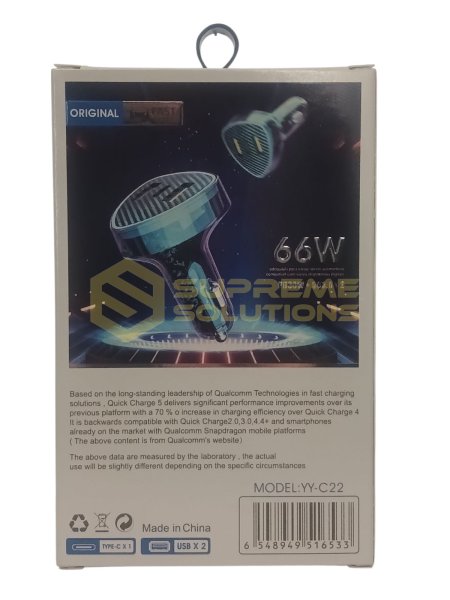 12V-32V Автозарядка 66W с Power Delivery и двумя портами Quick Charge 3.0