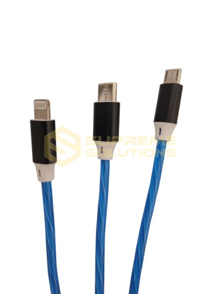 Зарядний кабель OPTIVUS 1-в-3 з LED-підсвіткою (iOS / Type-C / Micro-USB)