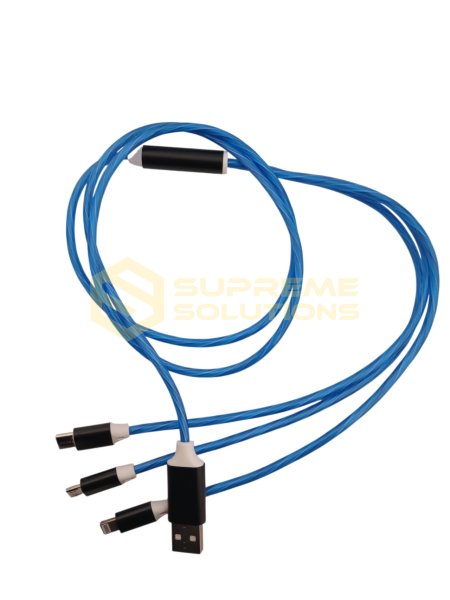 Зарядний кабель OPTIVUS 1-в-3 з LED-підсвіткою (iOS / Type-C / Micro-USB)