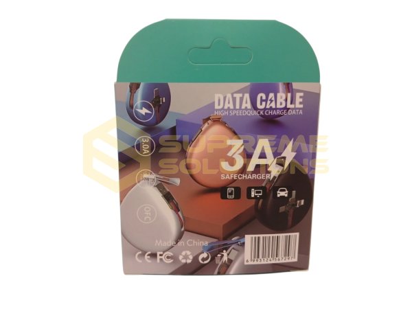 Телескопічний кабель OPTIVUS 3-в-1 для автомобіля з роз’ємами iOS, Type-C та Micro-USB