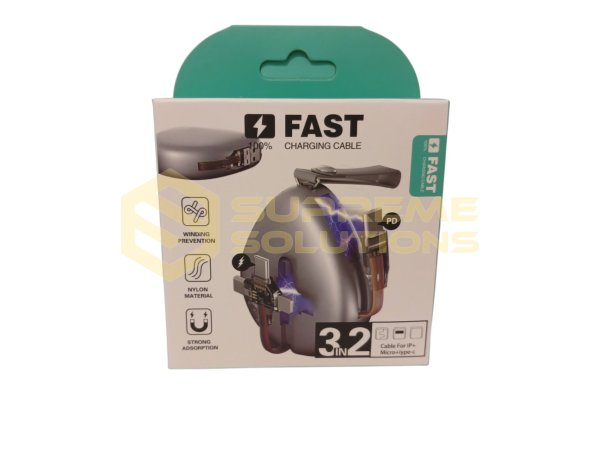 Телескопічний кабель OPTIVUS 3-в-1 для автомобіля з роз’ємами iOS, Type-C та Micro-USB