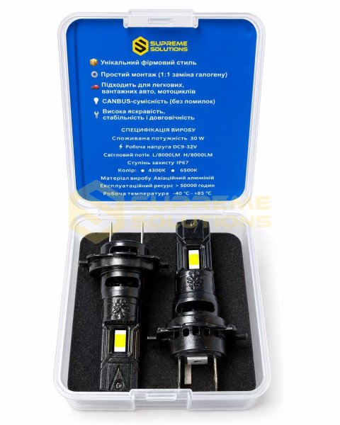 Світлодіодна лампа S-4 H7 3570 CSP 30W 8000LM 6000K 9–32V — потужне ближнє та дальнє світло без доробок