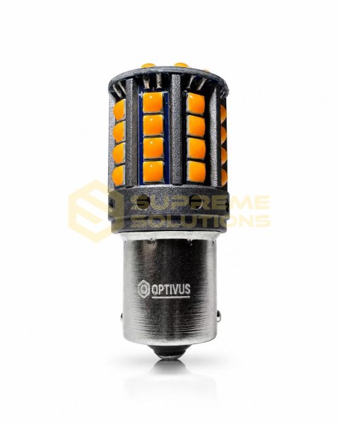 Светодиодная LED лампа 1156 PY21W BAU15s 3030-44SMD CREE 28W 150° CANBUS Одноконтактная со смещённым контактом Желтая OPTIVUS
