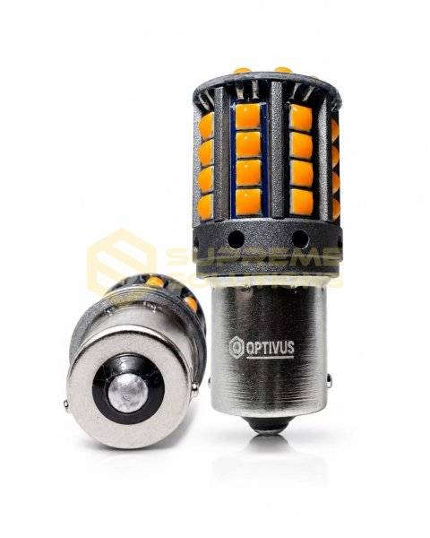 Светодиодная LED лампа 1156 PY21W BAU15s 3030-44SMD CREE 28W 150° CANBUS Одноконтактная со смещённым контактом Желтая OPTIVUS