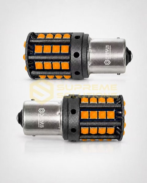Светодиодная LED лампа 1156 PY21W BAU15s 3030-44SMD CREE 28W 150° CANBUS Одноконтактная со смещённым контактом Желтая OPTIVUS