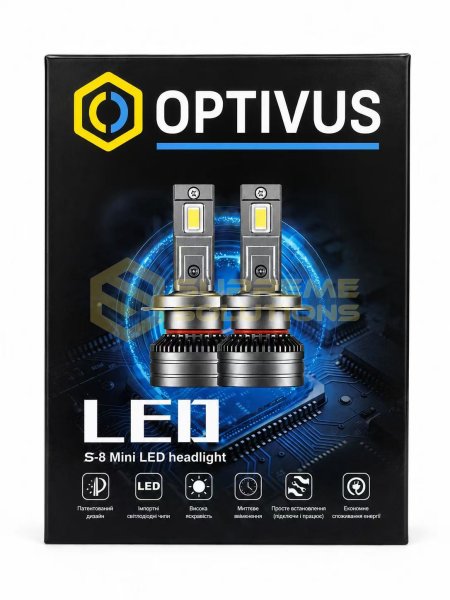 Світлодіодна LED лампа OPTIVUS S-8 H4 Hi/Lo 55W 11000LM 4300K CANBUS
