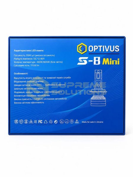 Світлодіодна LED лампа OPTIVUS S-8 MINI H1 55W 11000LM 6000K CANBUS