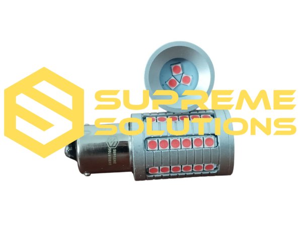 1156-3030-45SMD 28W 12–48V Red – Super Bright Single Contact LED Bulb (P21W Equivalent) with SUPER CANBUS Driver