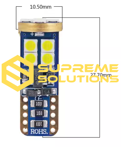 T10 LED Bulb 12x3030 Samsung – Super CANBUS 12V, White Light