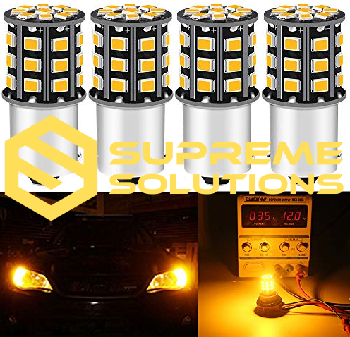 Cветодиодная лампа 1156-3030-28SMD 24V BA15s Жёлтая — мощная замена PY21W на 24V