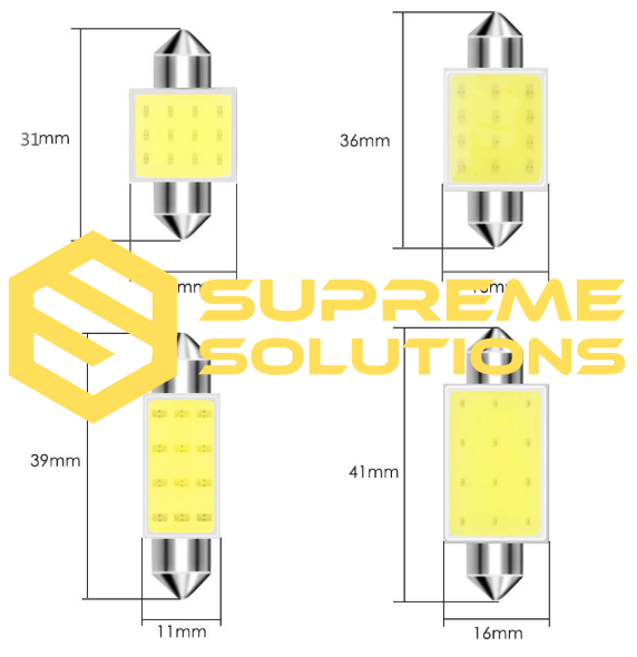 LED Bulb FS COB 12Chips 41mm 12V – C5W Replacement with Clean White COB Light
